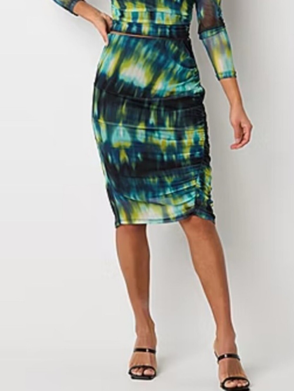 BOLD Elements Tie-Dye Mesh Pencil Skirt Blue Green
